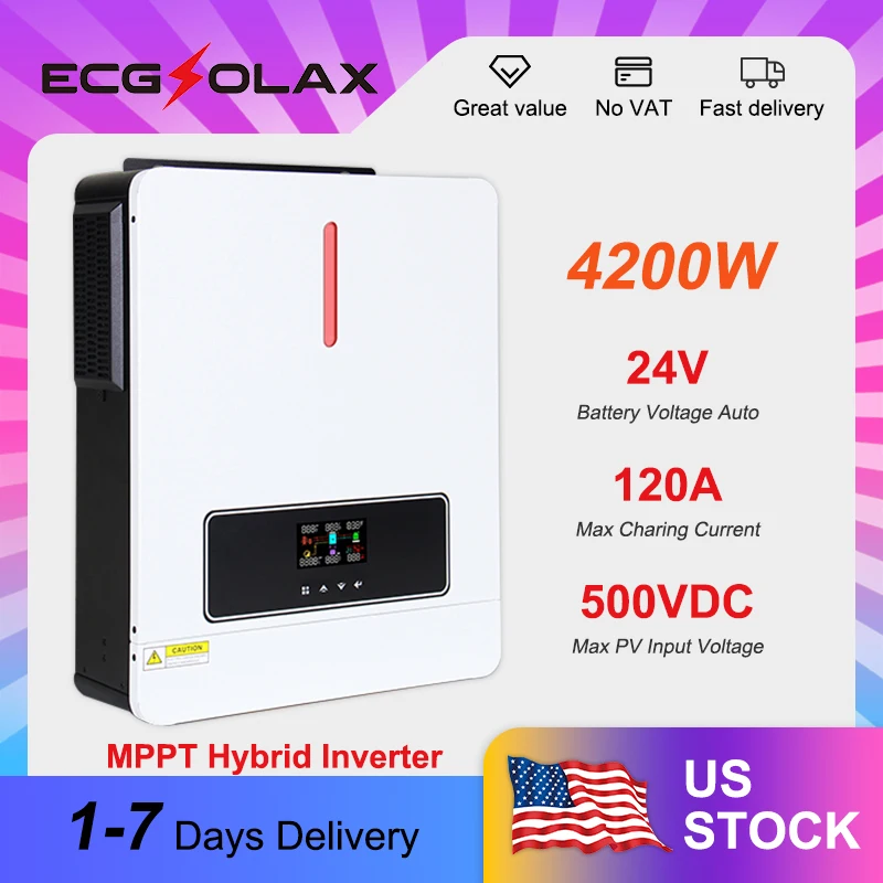 ECGSOLAX 4200W 220/240V 24V Hybrid Solar Inverter Built-in 120A MPPT Solar Inverter 24VDC Off-grid Solar Hybrid Inverter