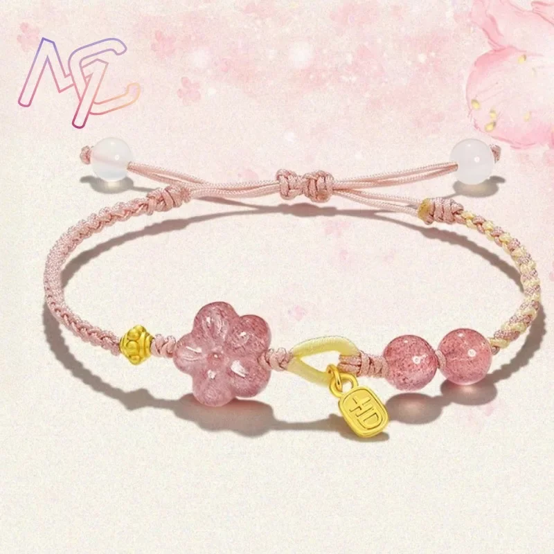 Strawberry Quartz Flower Bracelet Natural Jade Bangle Exquisite Design Real Gemstone Fashion Jewelry Best Seller Holiday Gift