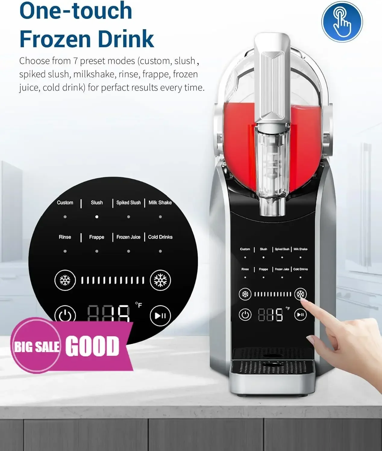 

NEW! Slushie Machine, No Ice Needed, 88 oz Slushie Machine for Home with Dust Cover, Professional Frozen Drink Maker, 7 Preset