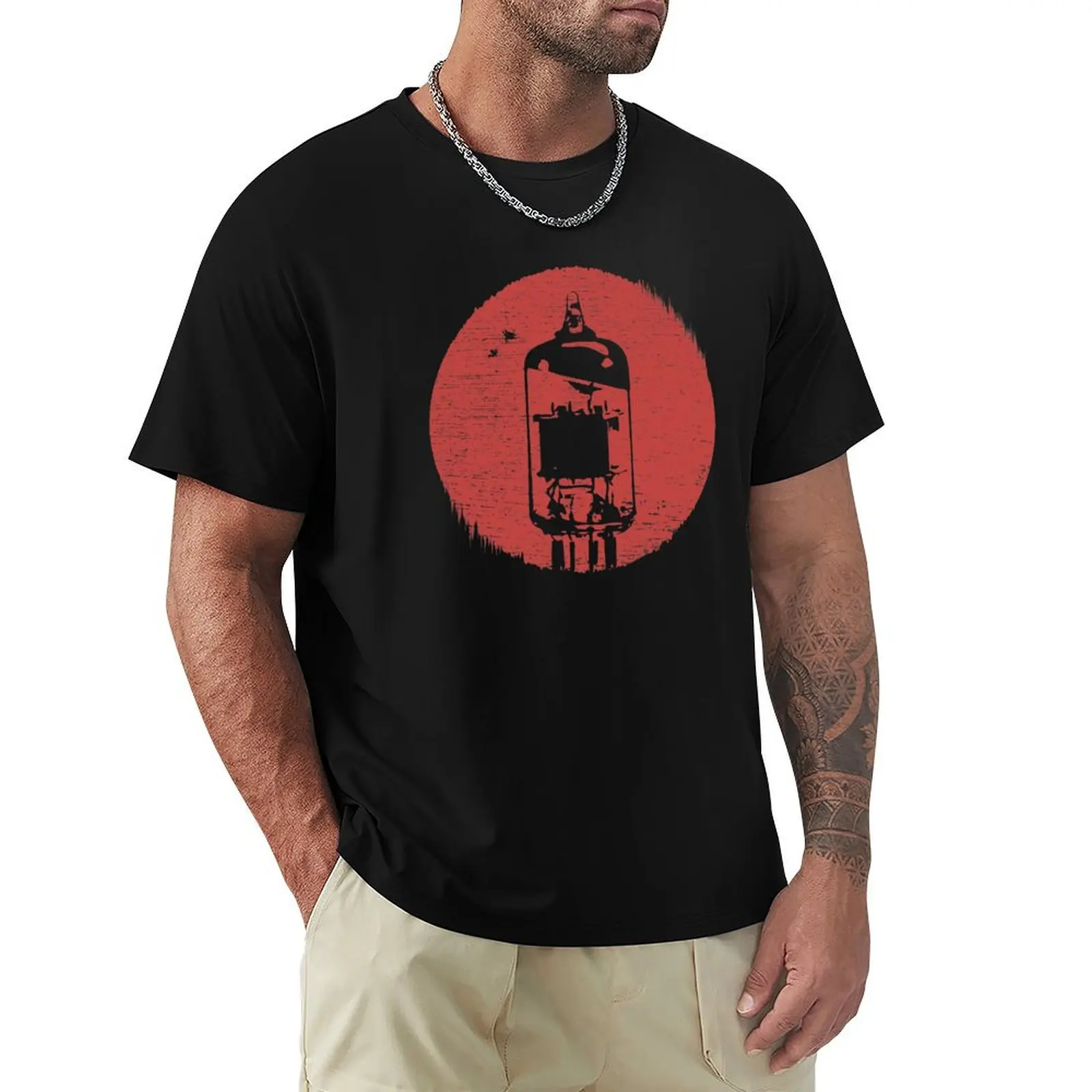 

Red Distressed Effect Retro Vacuum Tube T-shirt plus sizes blacks oversized cute clothes oversized t shirts for men