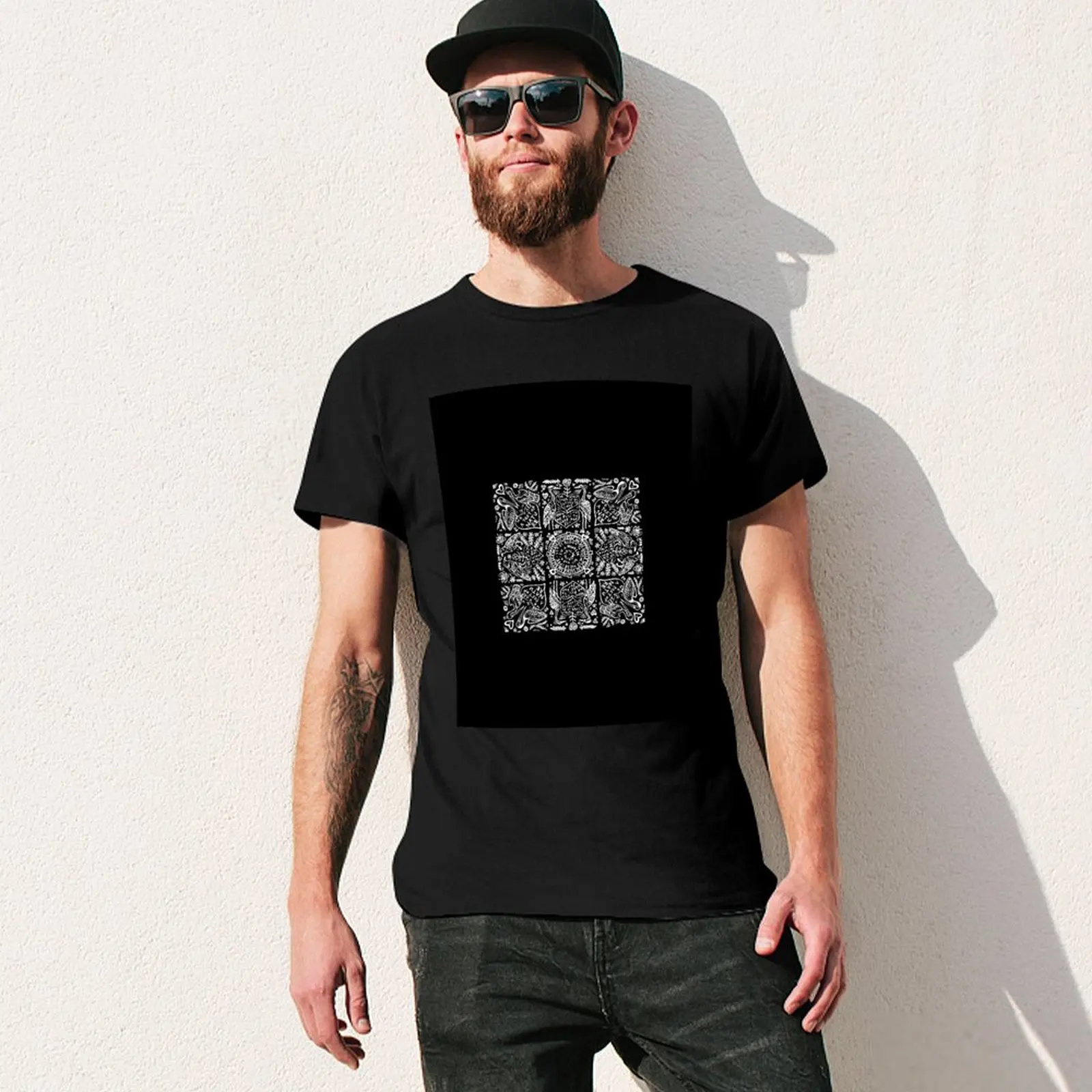 Fraktur Valentine with birds and quotes from Laudato Si'- Linocut Image White Ink T-Shirt