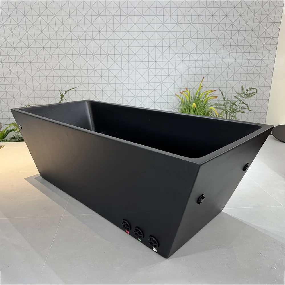 

New Design Black Cold Plunge Tub Freestanding Cold Water Therapy Acrylic Art Ice Bath Tub