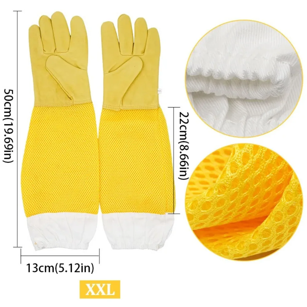 

Leather Beekeeping Gloves Breathable Mesh Durable Beekeeper Gloves Reusable Goatskin Long Sleeves Gloves Safety Protection