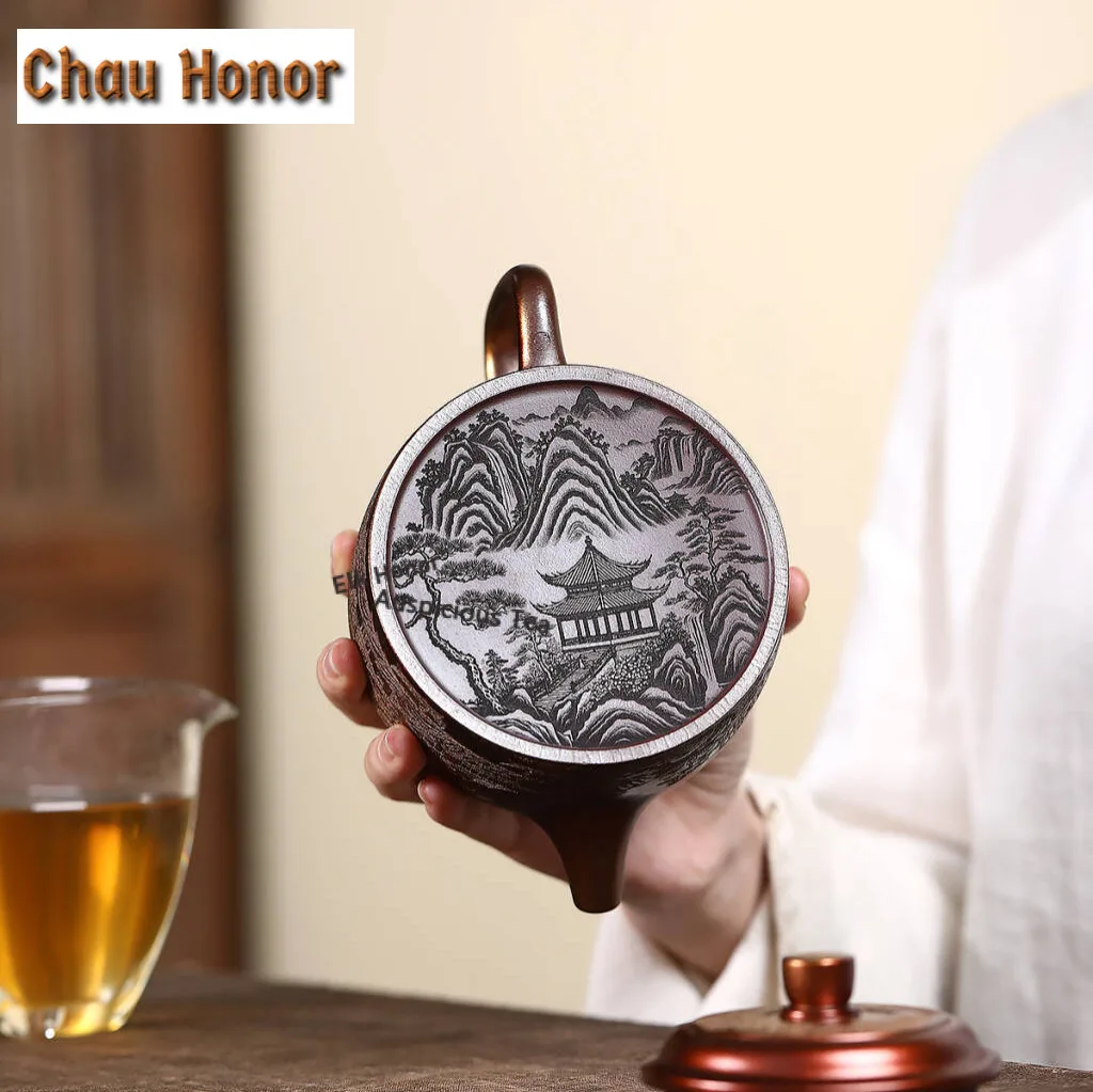 460ml High-end Yixing Purple Clay Teapots Handmade De Zhong Pot Raw Ore Shell Burning Mud Kettle With Strainer Zisha Tea Set