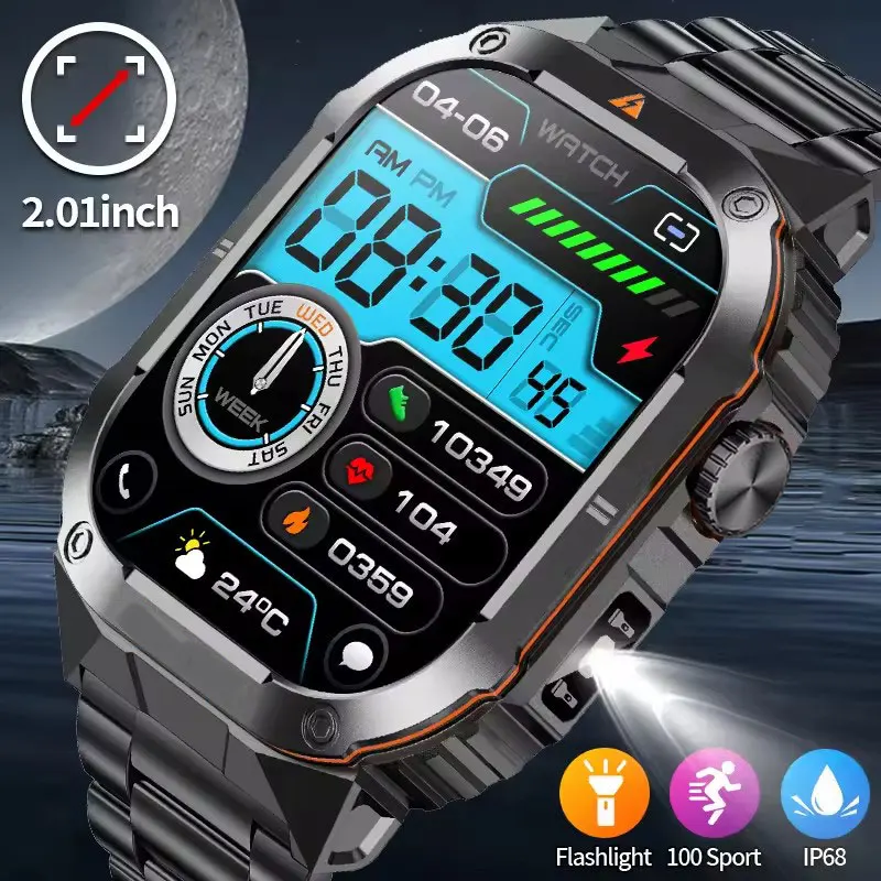 Nuevo para huawei xiaomi reloj inteligente al aire libre reloj inteligente militar hombres con iluminación Led Bluetooth llamada Fitness relojes de ritmo cardíaco