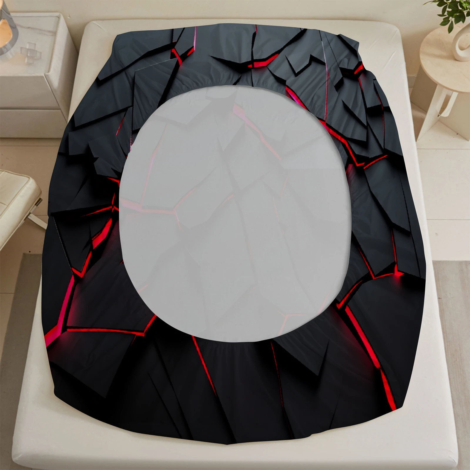 3Pcs Lightning Glow Fitted Sheet Set 3D Printed Soft Red Black Bedspread Single Twin Queen King Size Bed Sheet Set Home Decor view 4
