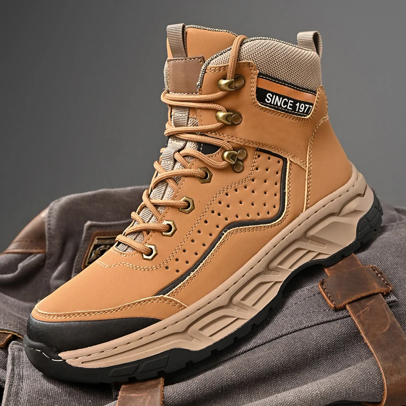 

Men's Casual Leather Boots, Handcrafted, Outdoor Comfortable and Warm Hiking Boots, Travel Camping and Hiking Outdoor Boots