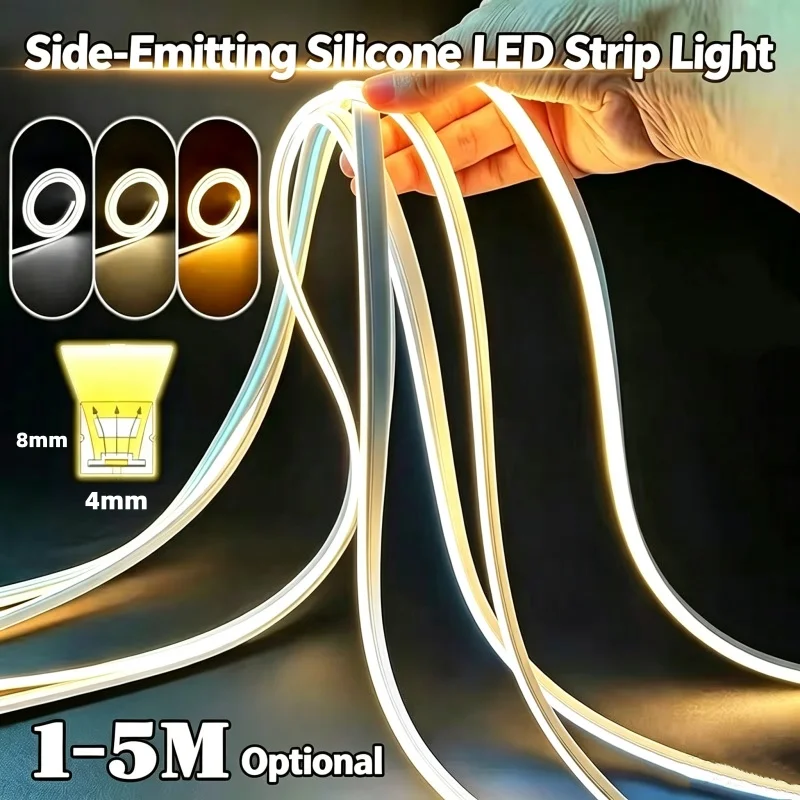 Ultra Narrow LED Silicone Strip Light 4*8mm Waterproof Embedded Flexible LED Tape 12V Super Bright For Background Outdoor Decor