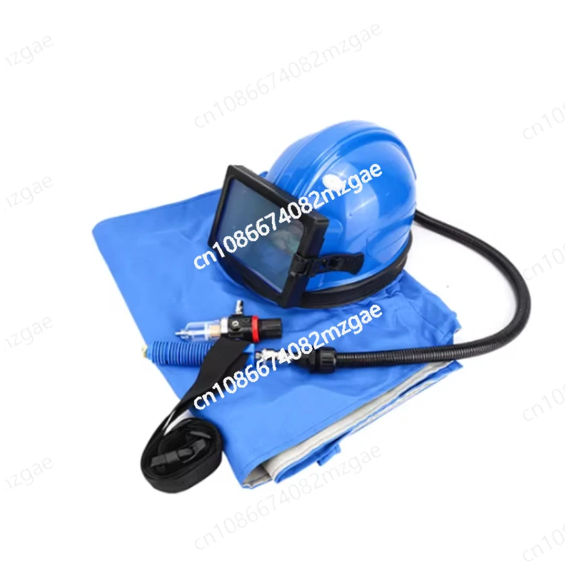 Blue air conditioner oxygen supply special sandblasting helmet sandblasting cap integrated sandblasting suit