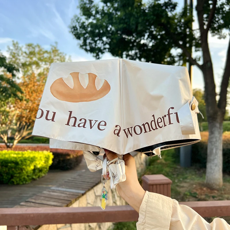 

Cream Bread Auto Open Close Sun Rain Umbrella UV Protection Folding Compact for Women