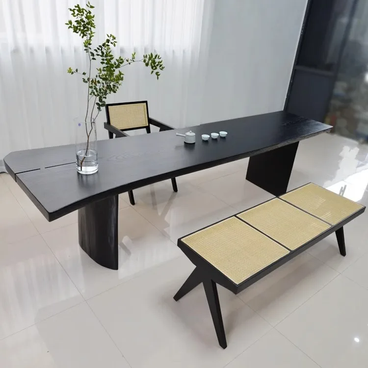 طاولة شاي داكنة وكرسي مجموعة سجل خشب متين لوح كبير طاولة شاي غرفة المعيشة شرفة طاولة شاي وابي سابي القرون الوسطى