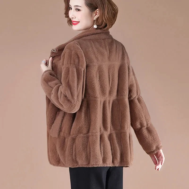 

Imitation Mink Velvet Sweater Coat For Women Autumn Winter Thicken Cardigan Sweater Female Soft Warm Knitted Jacket Mother Tops