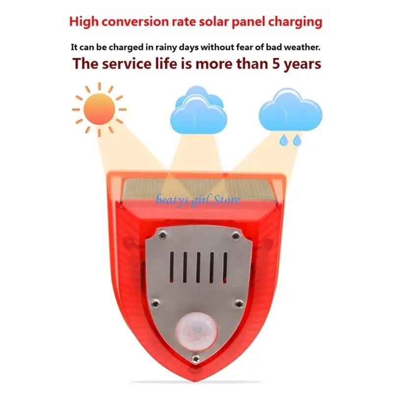 C7AB Human Body Detection Alarm With Solar Power 129dB Loud Sound Flash
