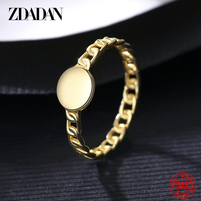 

ZDADAN 925 Sterling Silver 18K Gold Round Finger Rings For Women Wedding Jewelry