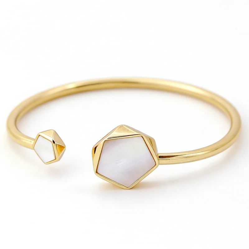 Natural Pearl Shell 18K Gold Plated Bracelet minimalist style Geometric Design 925 Sterling Silver Bracelet Fashion Jewelry Gift