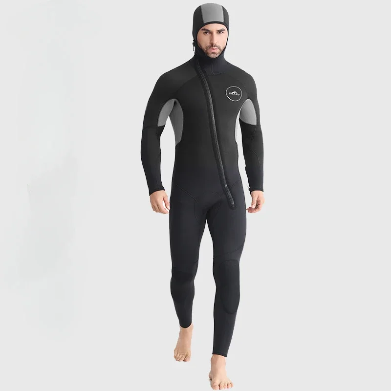 New 5/7mm Full Body Wetsuit for Men with Plush Lining, Sun Protection and Snorkeling Suit