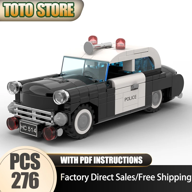 

City Car Model Moc Building Blocks 1950s Police Cruiser Model Technology Brick DIY Assembly Construction Toy Holiday Set Gifts
