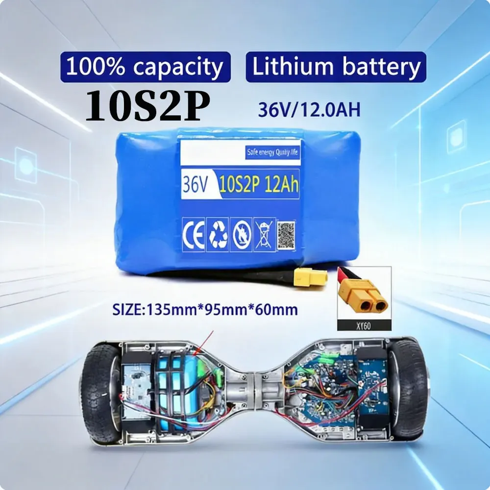 Batterie Originali 36V 12Ah 10s2p Ricaricabili agli Ioni di Litio per Scooter Elettrici Autobilancianti, Hoverboard e Monocicli