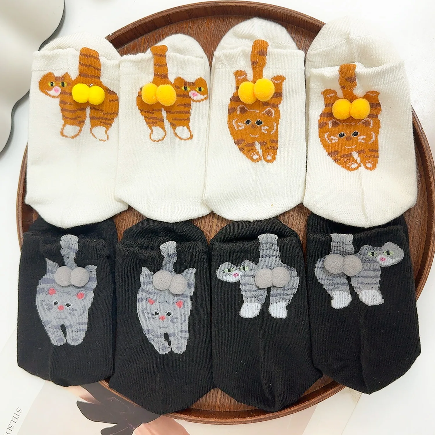 الكرتون لطيف القط كرات الجوارب القطنية Kawaii تنفس الحياكة الجوارب للنساء الفتيات الأوسط أنبوب النوم جورب القط طباعة الطابق جورب #6
