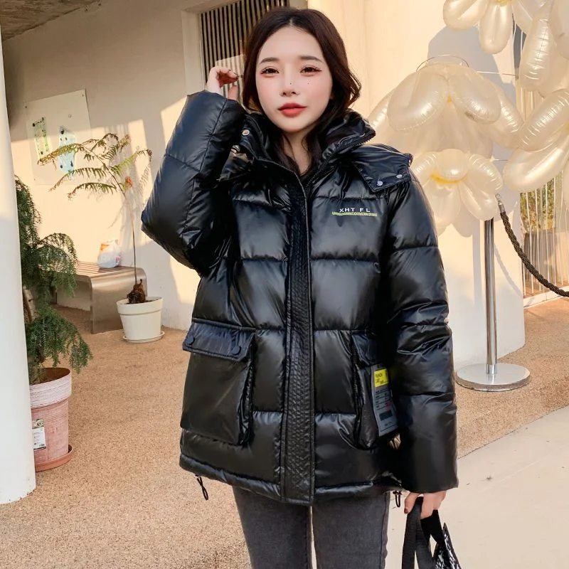 Bright Slim Down Cotton-padded Jacket Women Short 2023 New Autumn Winter Short Cotton-padded Clothe Women Loose Solid Color Coat