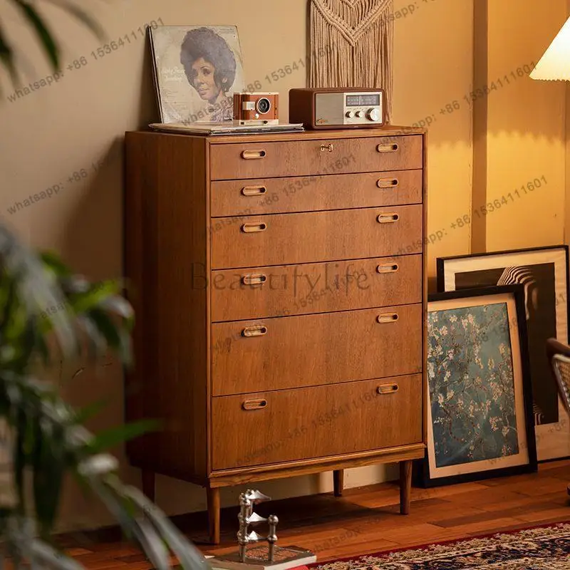 

Solid wood medieval six-chest cabinet bedroom medieval premium drawer cabinet living room storage