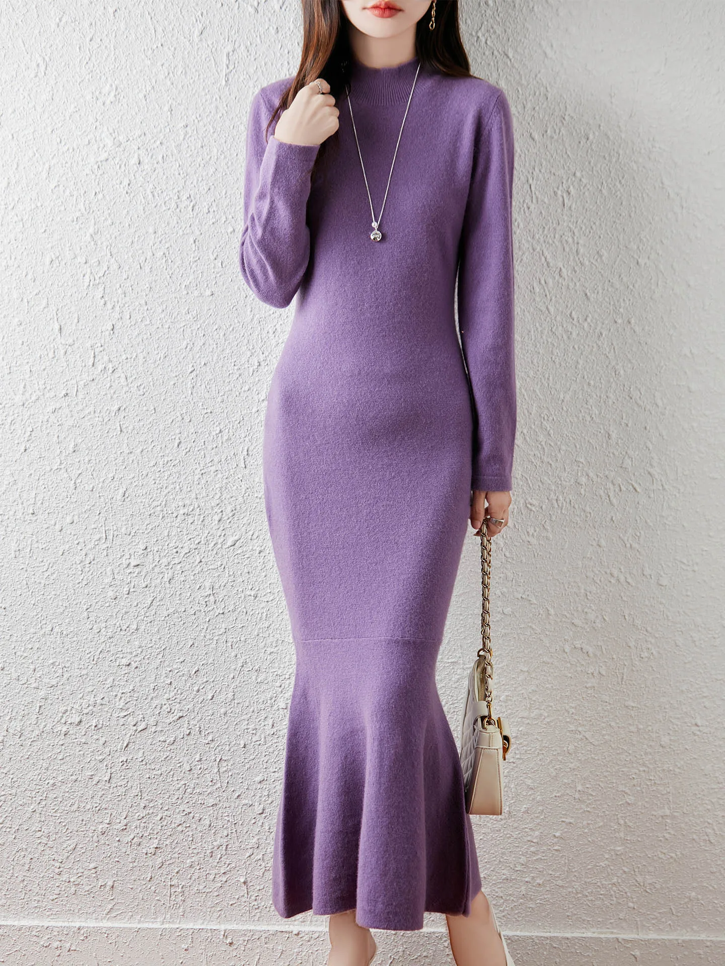 100% Merinowol Dames Lange Ronde Hals Trui Jurk Herfst Winter Casual Mode Zachte Kasjmier Gebreide Jurk