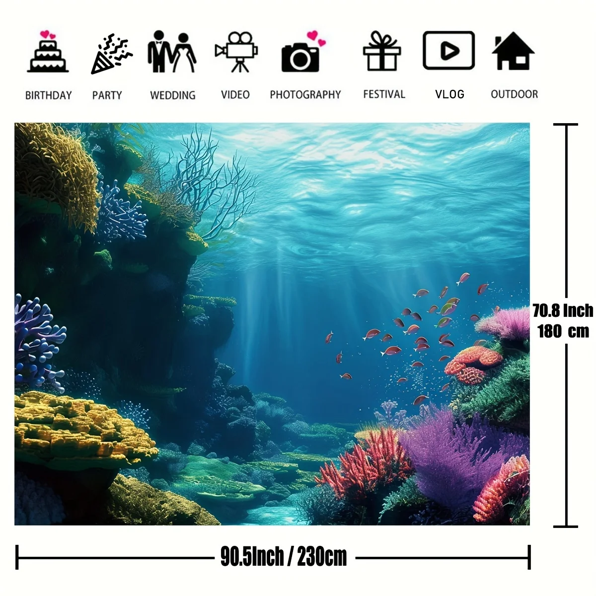 1pc Underwater Coral Reef Fish Ocean Scene 2D Flat Tapestry Backdrop For Aquarium Decor Marine Life Wall Hanging Art