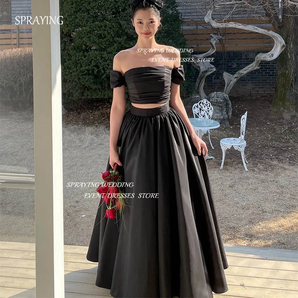 

SPRAYING Simple Strapless Pleat Korea Wedding Dress Shooting Floor-Length Long Black Bridal Gown 2024 Corset Back Prom Dress