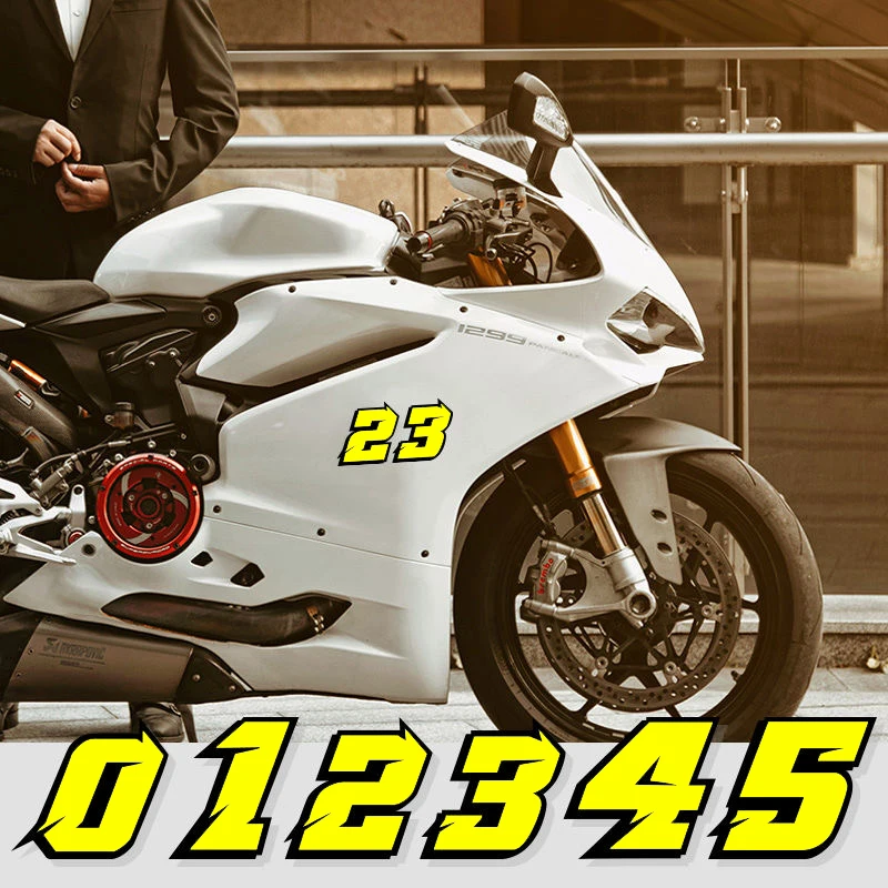 Racing Number Sticker, 0123456789 in Yellow Color and Black Border for Motorcycle,  Helmet, Auto, SUV, Laptop
