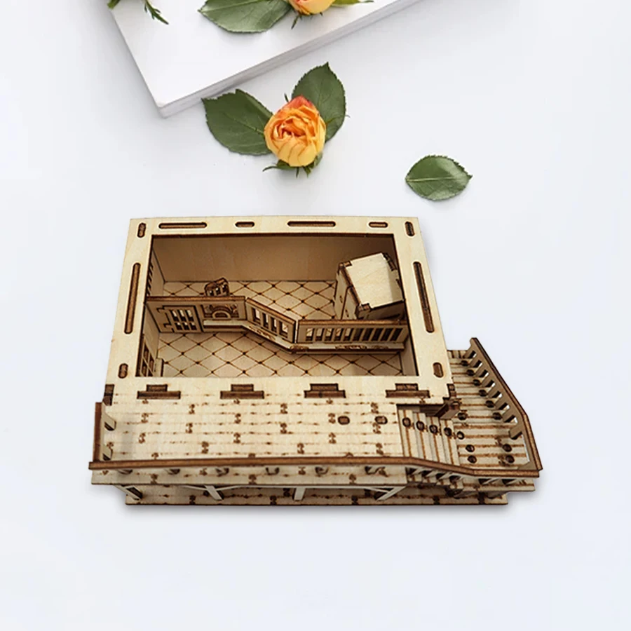 OUZEY Modello Dettagliato di Città in Legno, Kit Puzzle 3D Edificio Bancario, Intricato Progetto Fai-da-te con Blocchi di Legno per Costruttori Adulti