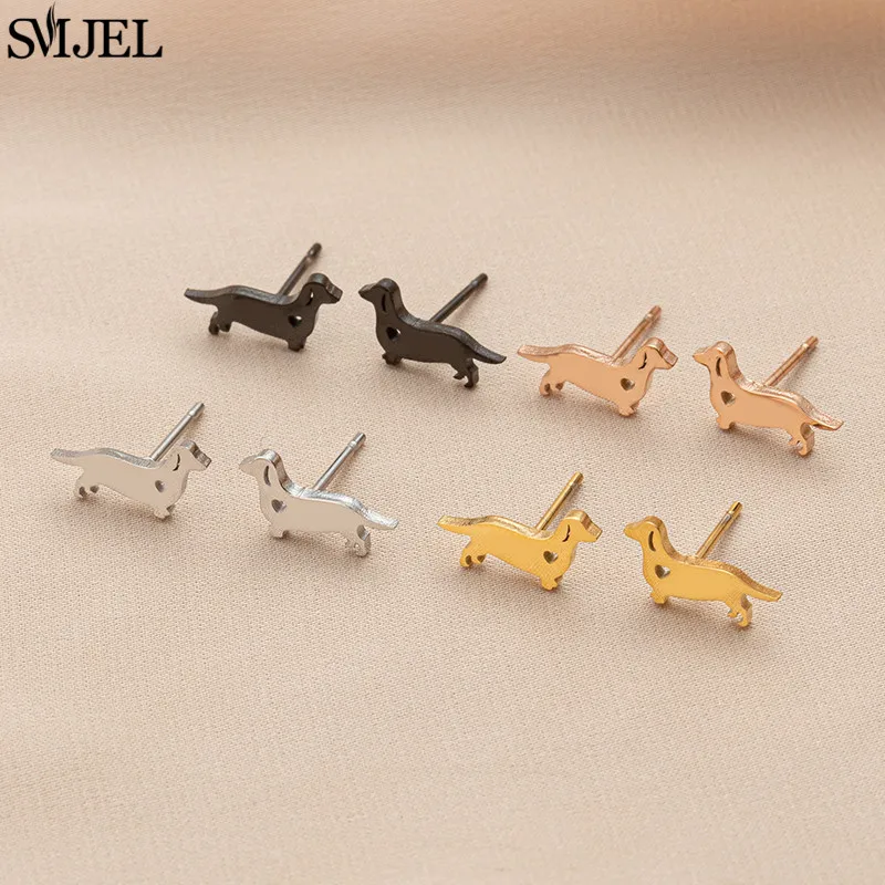 Tiny Stainless Steel Earrings for Women Fashion Jewelry 2024 Dachshunds Kitten Mouse Earing Corgi Ear Studs Weird Christmas Gift