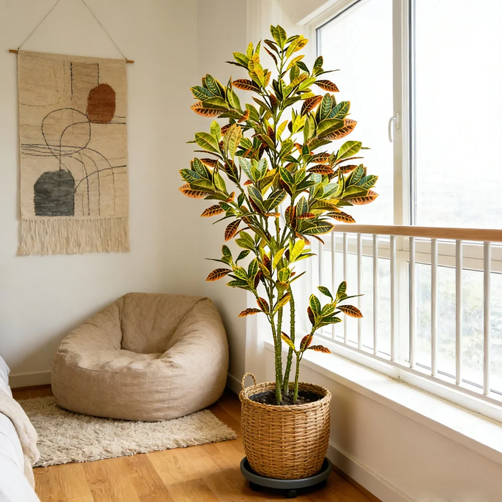 Árbol de Banyan Artificial Grande de 80-120 cm, Plantas Artificiales de Ficus, Hojas de Árbol de Plástico, Planta de Higuera Alta para Decoración de Bodas y Fiestas en el Hogar