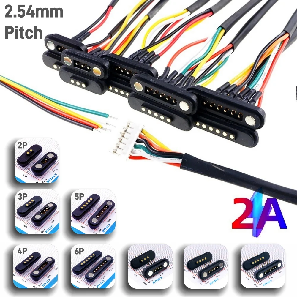 1/3/5/20/50 Set 2.54 MM Pitch High Current 2A  Magnetic Pogo Pin Connector 2 3 4 5 6 Pole Male Female Wireharness PH2.0 Power