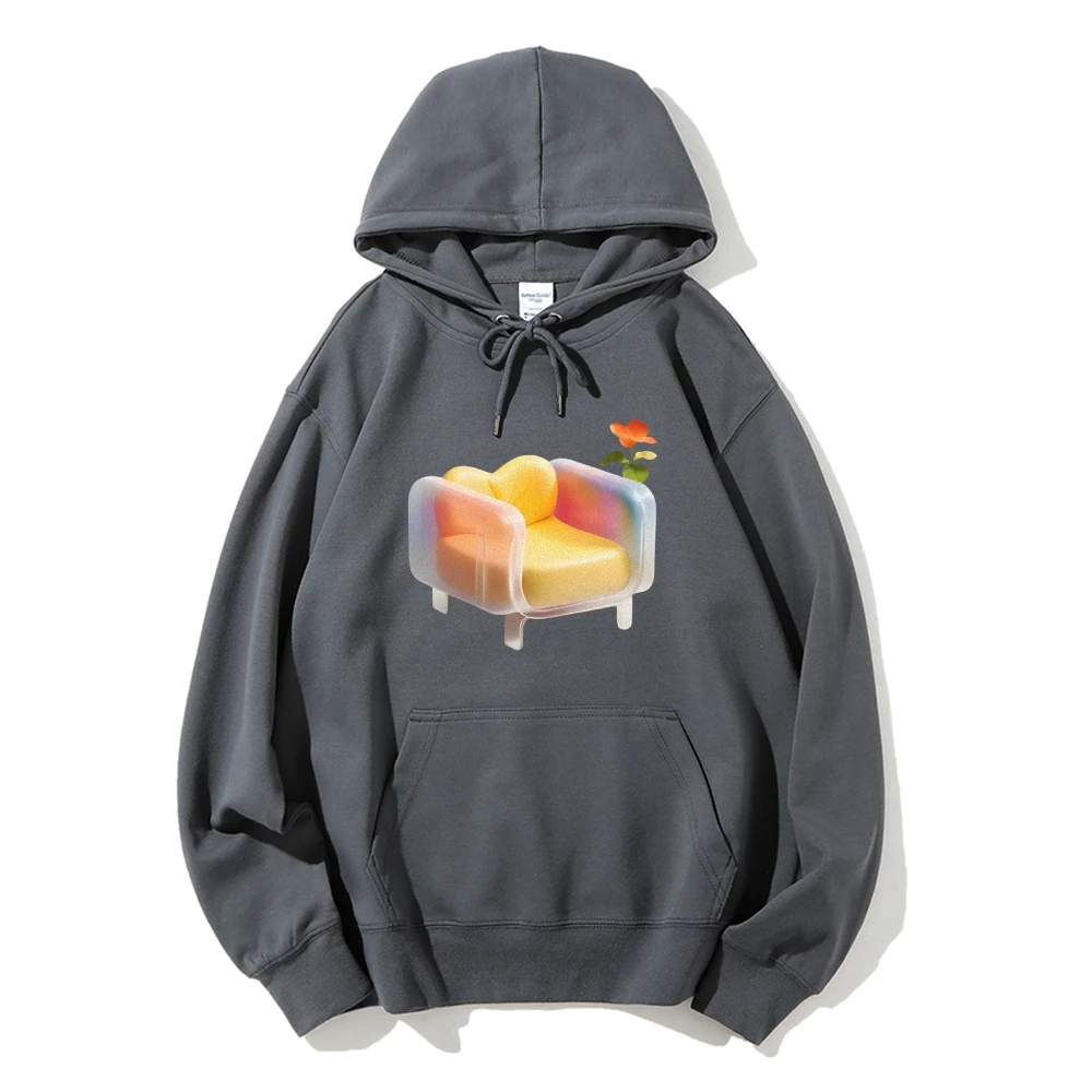 

Casual Sweatshirt Graphic Hoodie Transparent Sofa Premium Cotton High Quality Oversize Colorful Clear Sofa Flower Whimsical Y2K