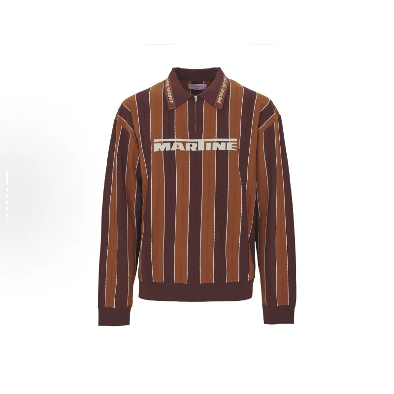 

High Street коричневая полосатая эластичная трикотажная рубашка-поло мужские винтажные рубашки с длинными рукавами на молнии мужская одежда