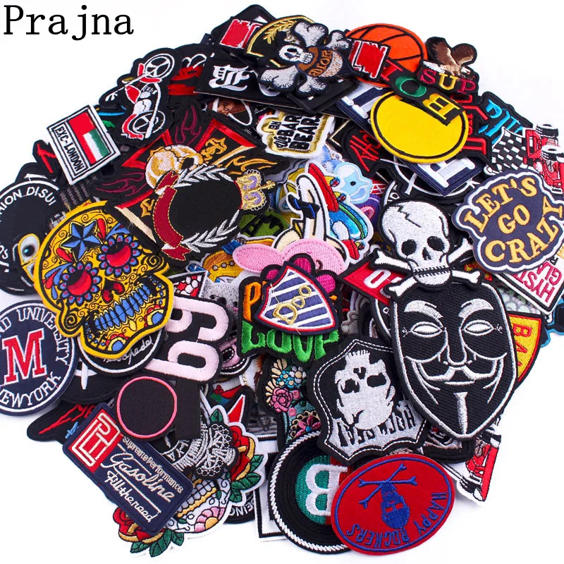 10/20PCS Random Mixed Punk Badges Rock Band Embroidered Patches On Clothes DIY Skull Biker Patch Iron On Patches For Clothing