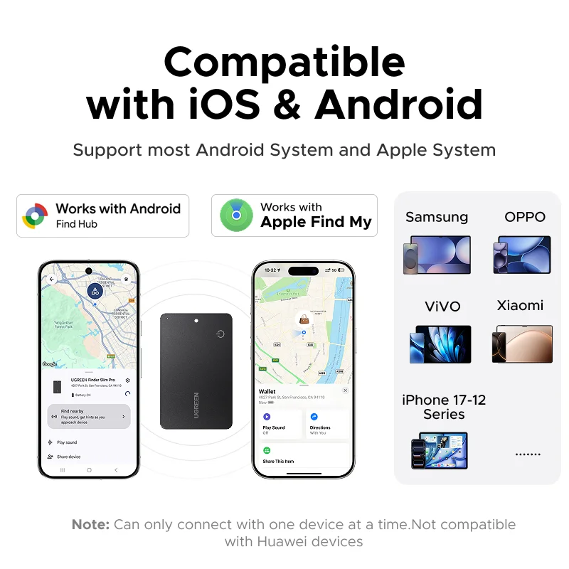 【Dual System Compatibility】Smart Finder For Apple Find My (iOS) & Find Hub App (Android) 5-Year Battery Bluetooth Tracker Card