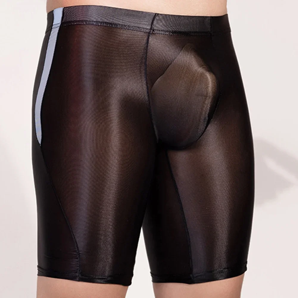 

Sexy Lingerie Men Silky Shiny Long Shorts Stretchy Underwear Smooth Boxer Panties High Elastic Lightweight Sports Men's Boxers