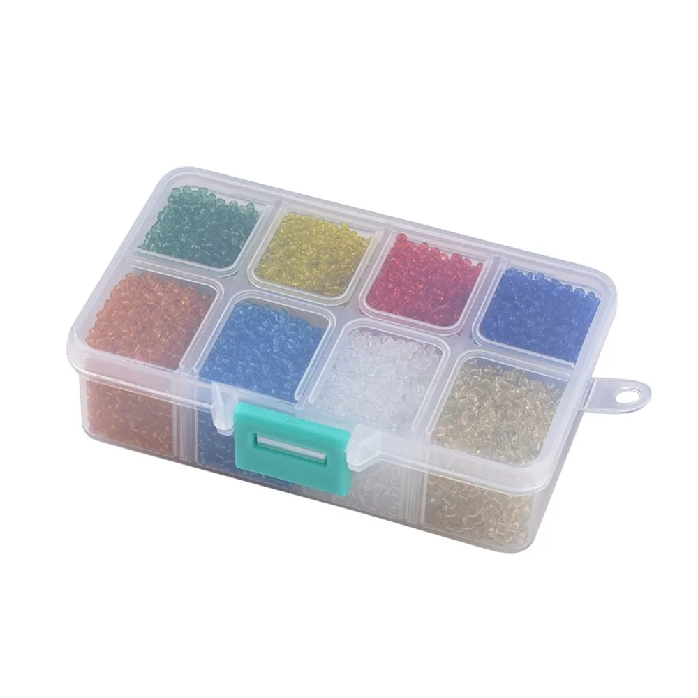 

Glass Seed Beads Transparent Round Hole Round Mixed Color 2mm Hole: 1mm 8colors 23g/color 184g/box