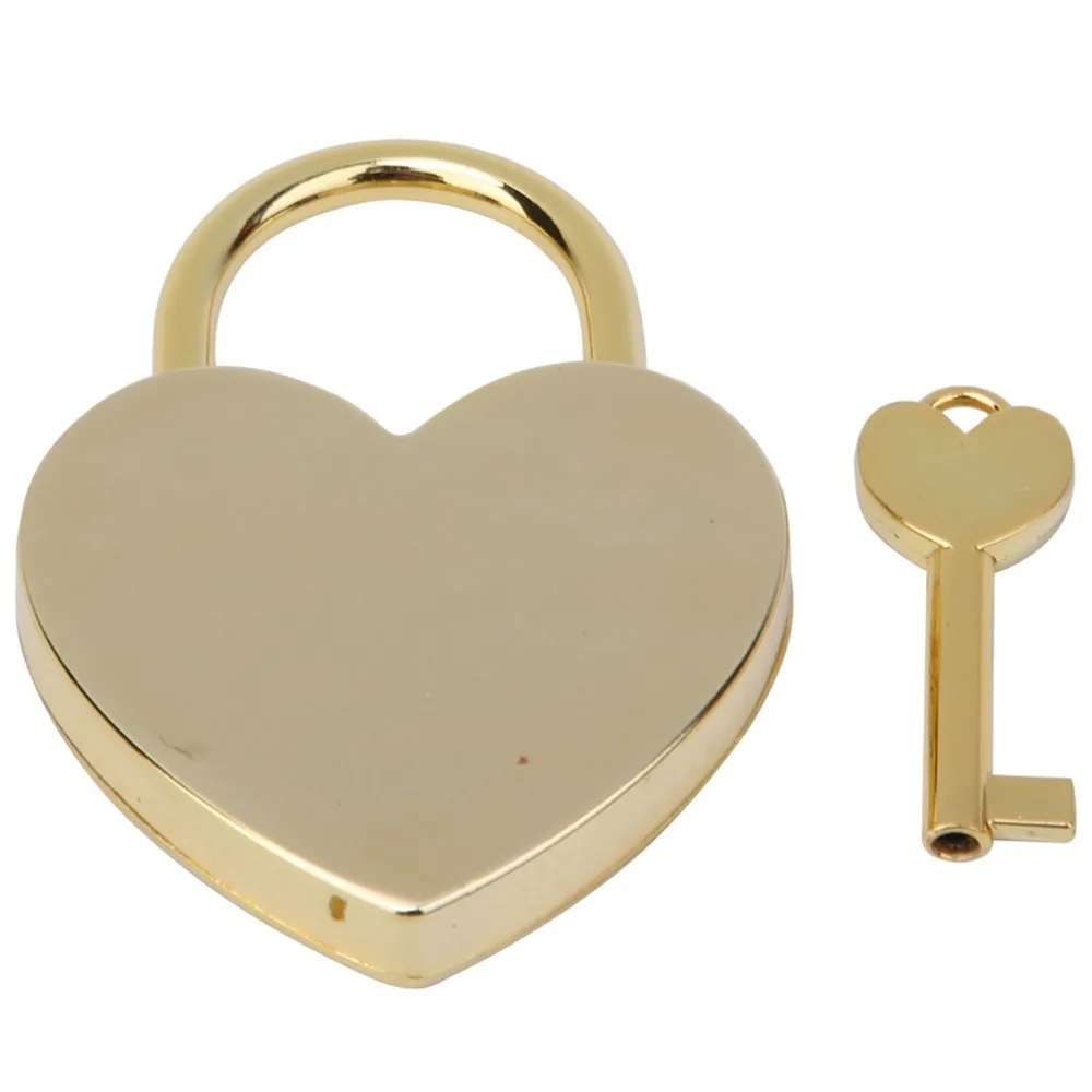 1pcs With Key Vintage Style Heart Padlock Gold Tone Heart Shaped Love Lock Metal Padlock Craft Supplies
