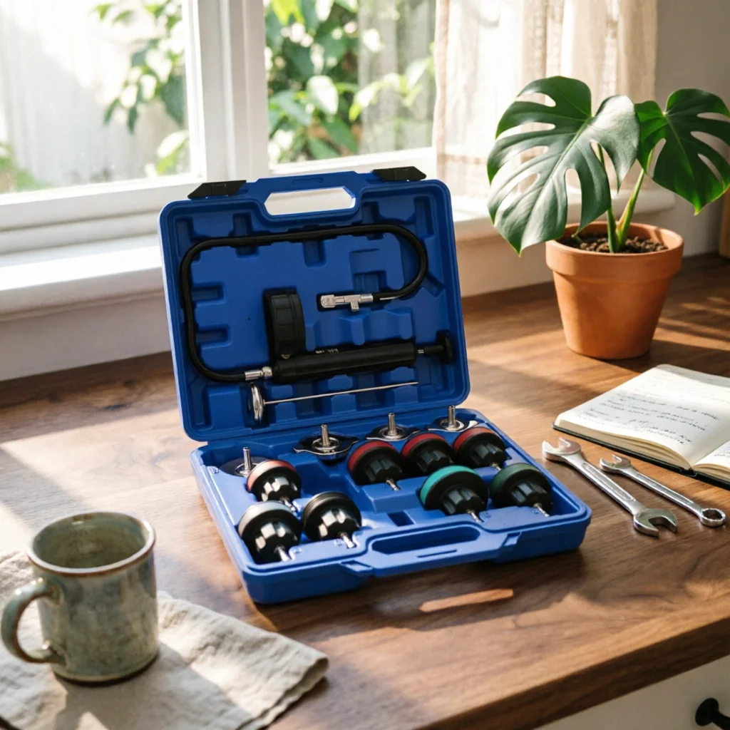 Kit de test de pression du liquide de refroidissement portable, testeur de fuites du système de refroidissement, 14 pièces, facile à lire, durable, pour les mécaniciens
