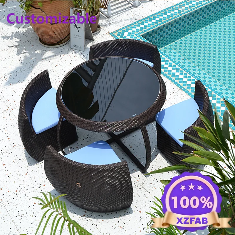 Factory Direct 2026 Outdoor tables and chairs patio with umbrella terrace sunscreen waterproof rattan furniture leisure open-air