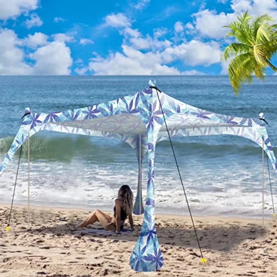 

10x10ft Beach Tent Pop Up Shade UPF50+ Sun Shelter with 4 Foldable Poles Portable Carrying Bag Sand Shovel Ground Pegs Windproo