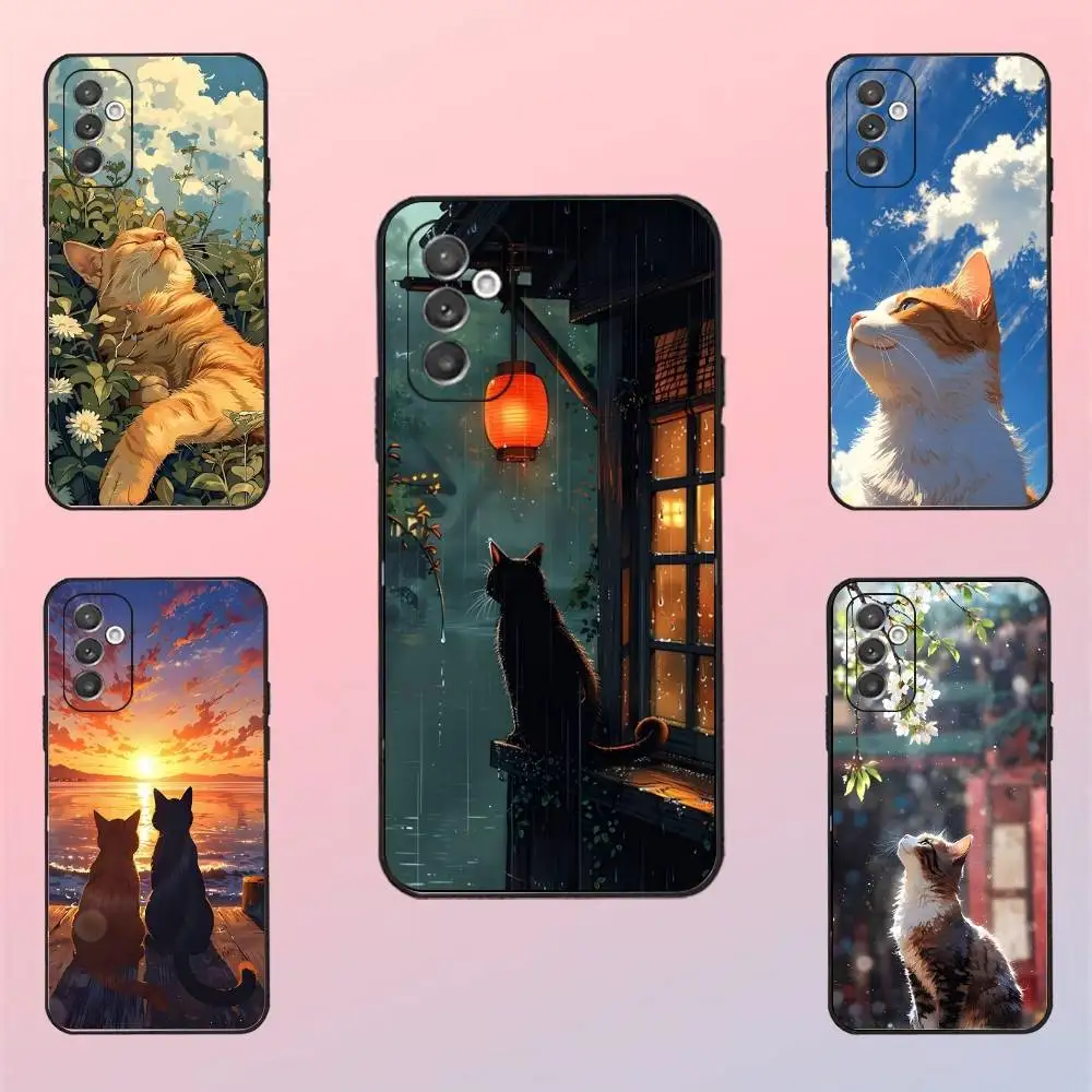 

Artistic drawing cat Case For Samsung S22,S25,Ultra,S24,S23,FE,S20,S10,Plus,S21,S9,Lite,Soft Silicone Black