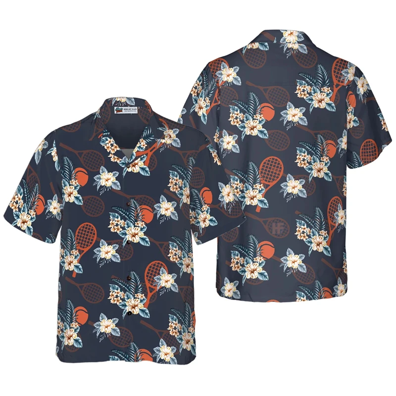 

New Hawaiian Shirts Unisex Funny Tennis 3D Printing Button Shirts 2025 Vacation Beach Short Sleeves Lapel Shirts Loose Blouses