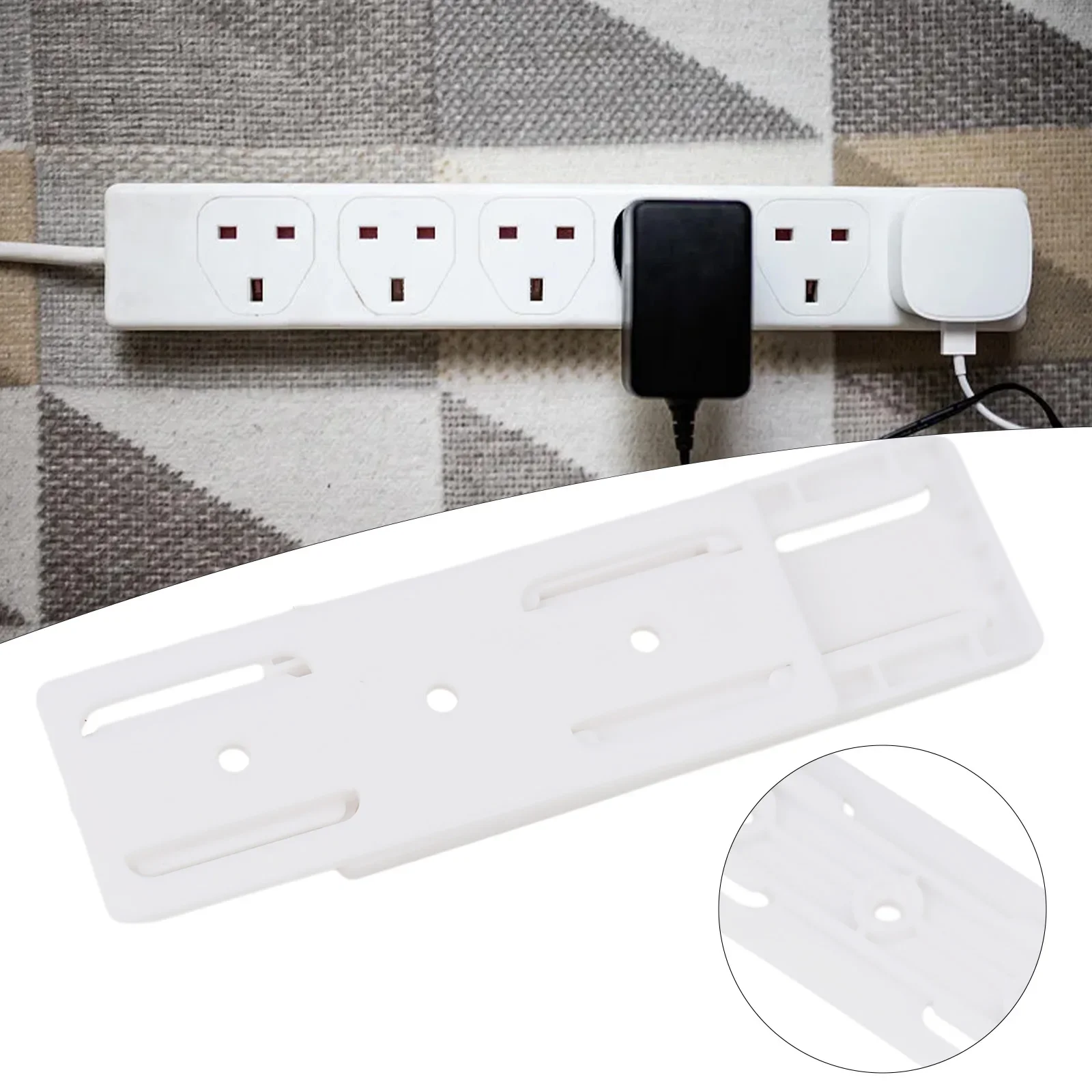 1x Self-Adhesive Power Socket Strip Fixator Wall Mounted Self Adhesive Punch Free Row Plug-Holder For Kitchen Home Office