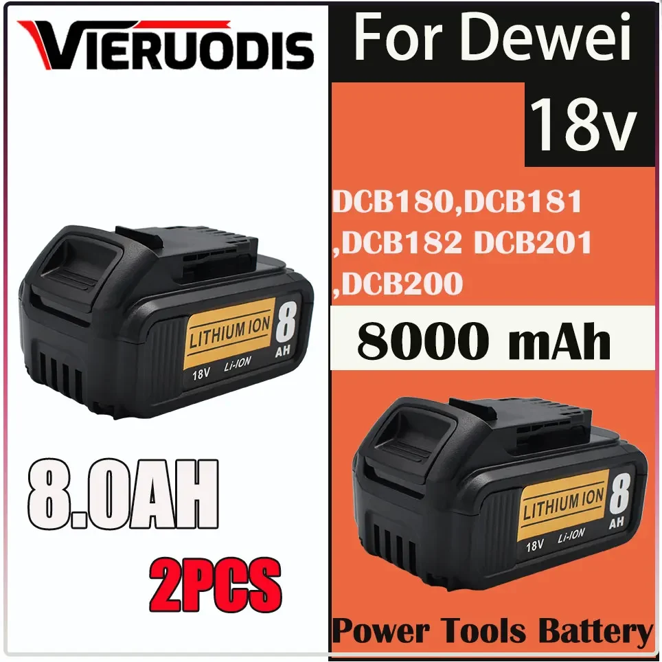 

For dewei Electric Tools Replace Battery Pack with 18V 8.0Ah Lithium Battery DCB184 DCB200 Rechargeable Electric Tools Battery