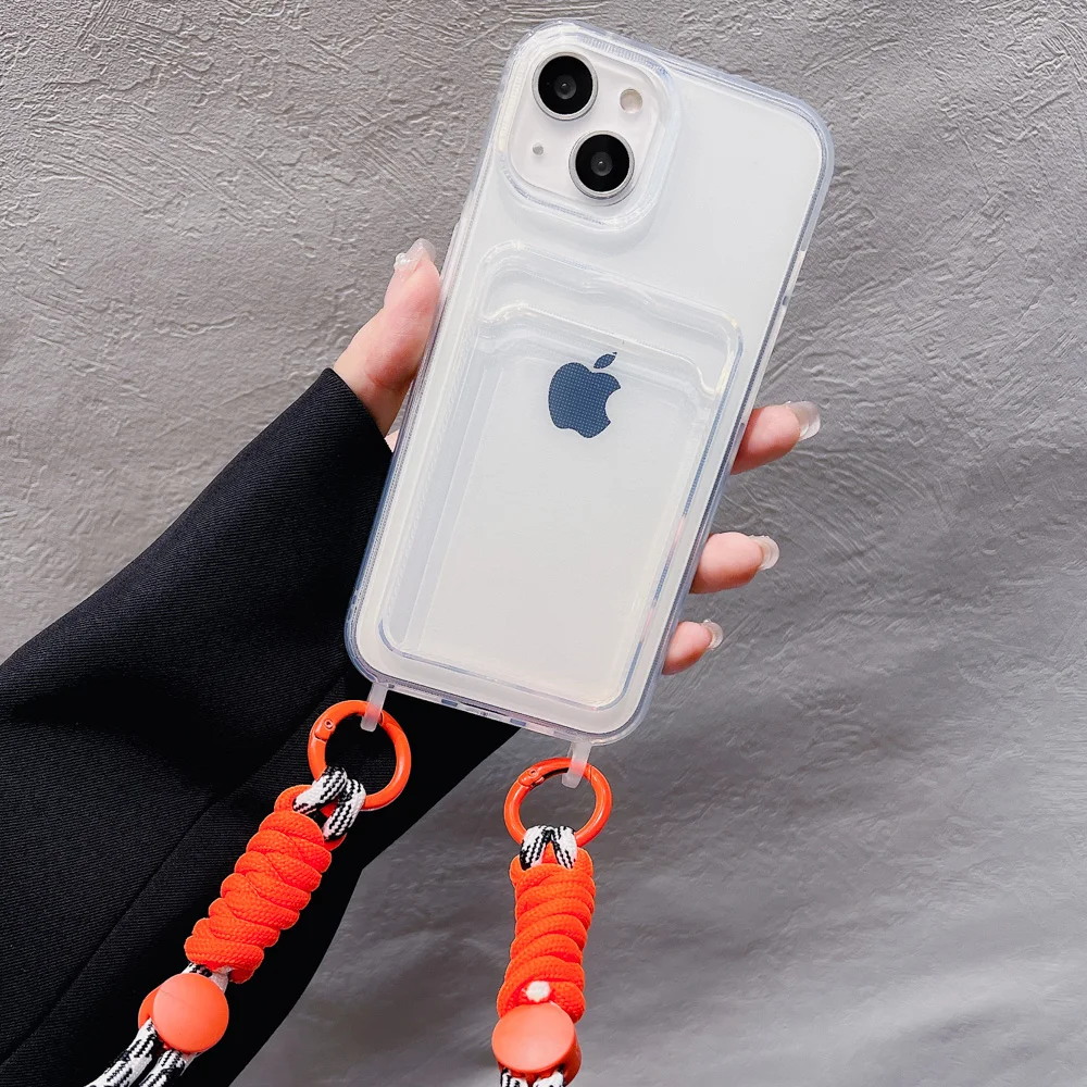Card Holder Lanyard Phone Case For iPhone 16 Funda iPhone 17 Pro Max 11 15 13 14 Plus 12 Air XR X Xs 7 8 SE 6S  Silicon Cover