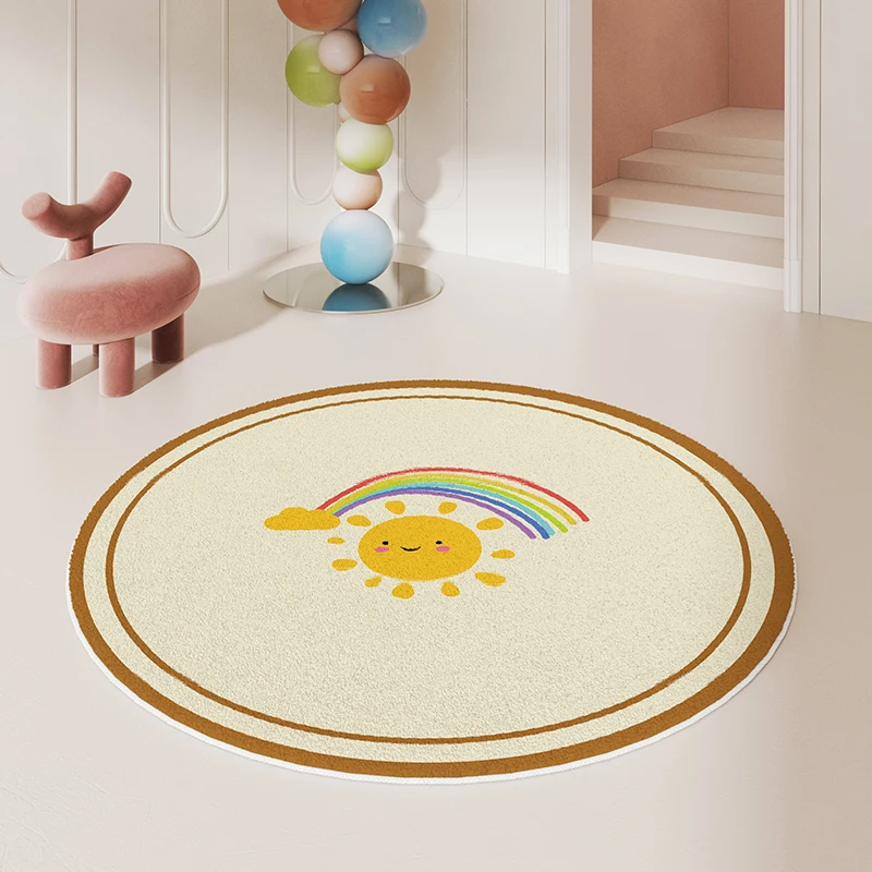 Fluffy Soft Baby Crawling Mat Cartoon Bedroom Decor Round Rug Nordic Style Carpets for Living Room Thickened Anti-slip Carpet