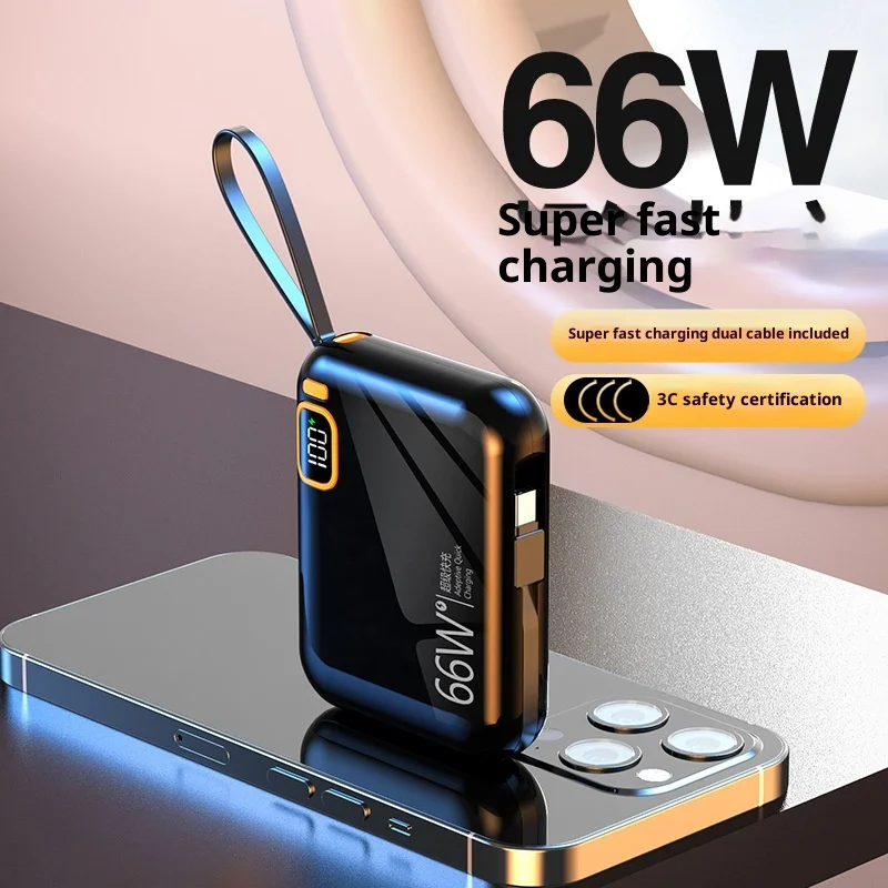 

Super fast charging 66W power bank 10000 mAh portable power bank with built-in cable slim powerbank
